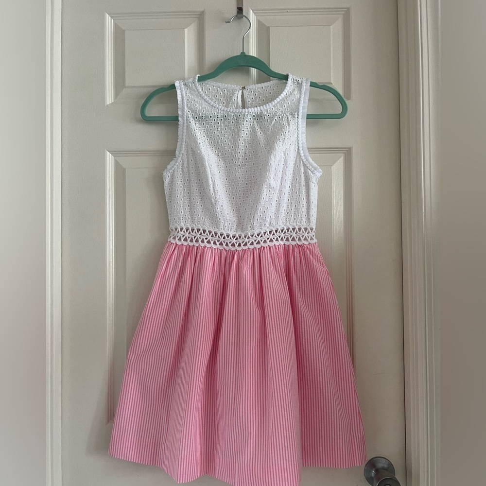 Lilly Pulitzer Alivia Dress, Size 0. Eyelet. Seersucker. EUC! Pink & White.
